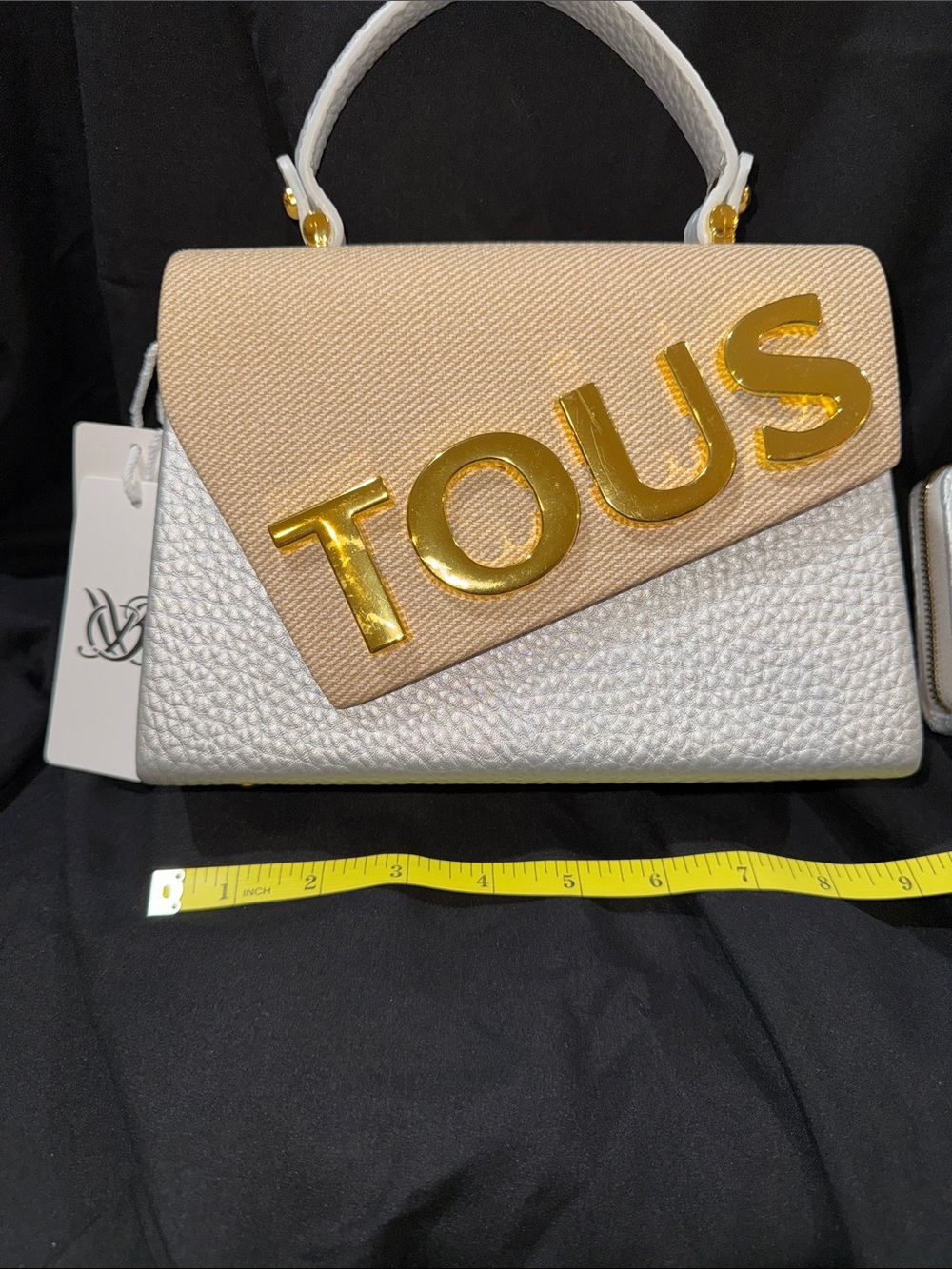 TOUS Beige and White Top Handle Satchel with Gold Lettering